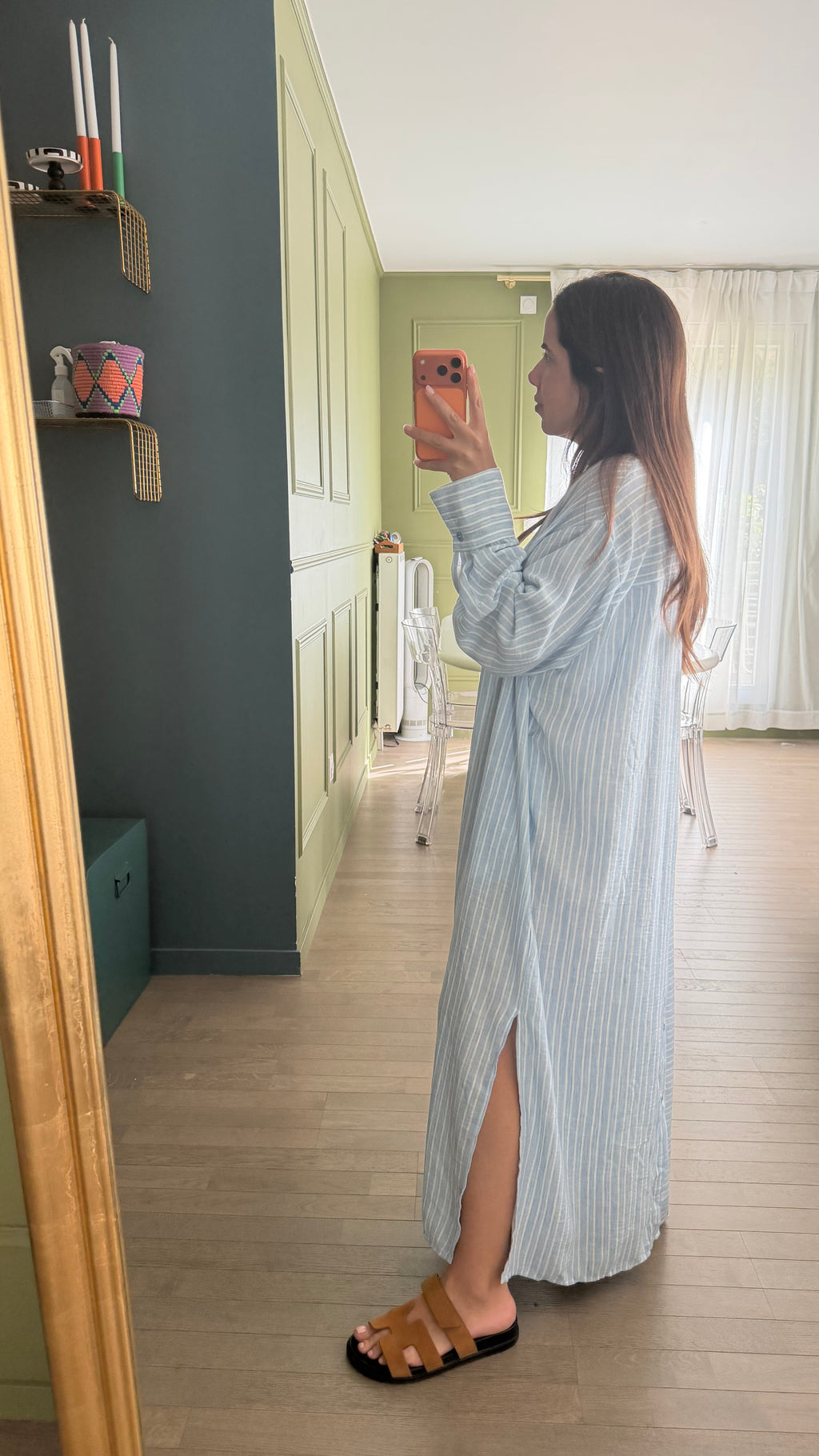 Robe longue boutonnée rayée