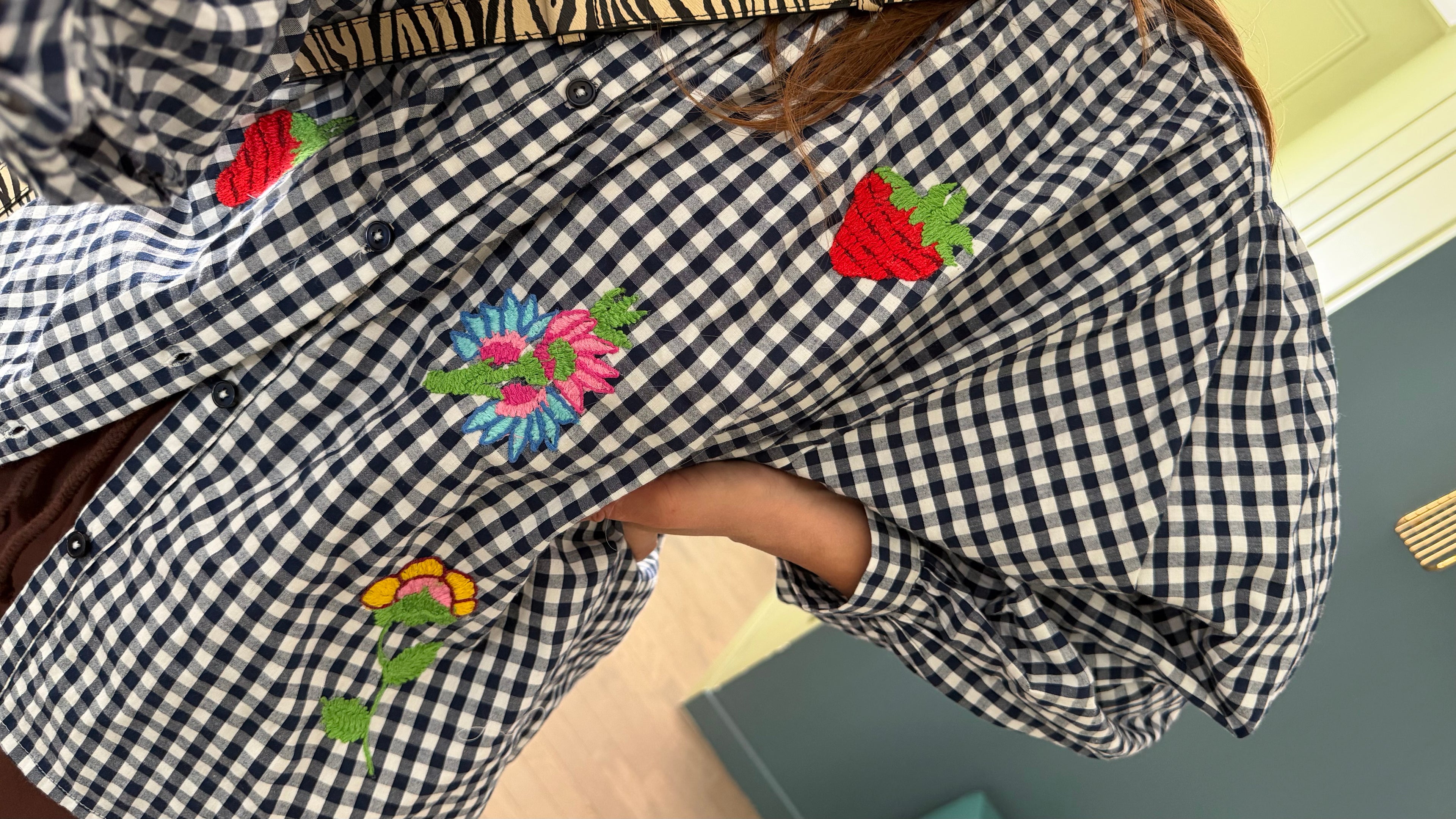 Blouse à carreaux brodée