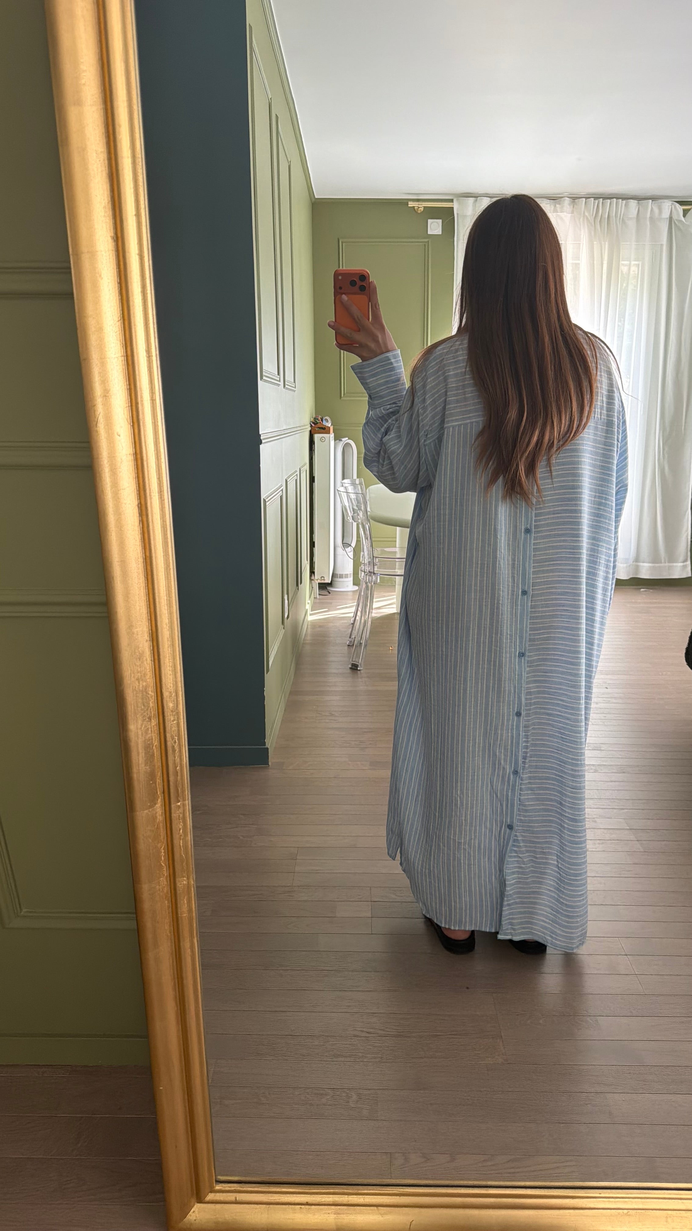 Robe longue boutonnée rayée