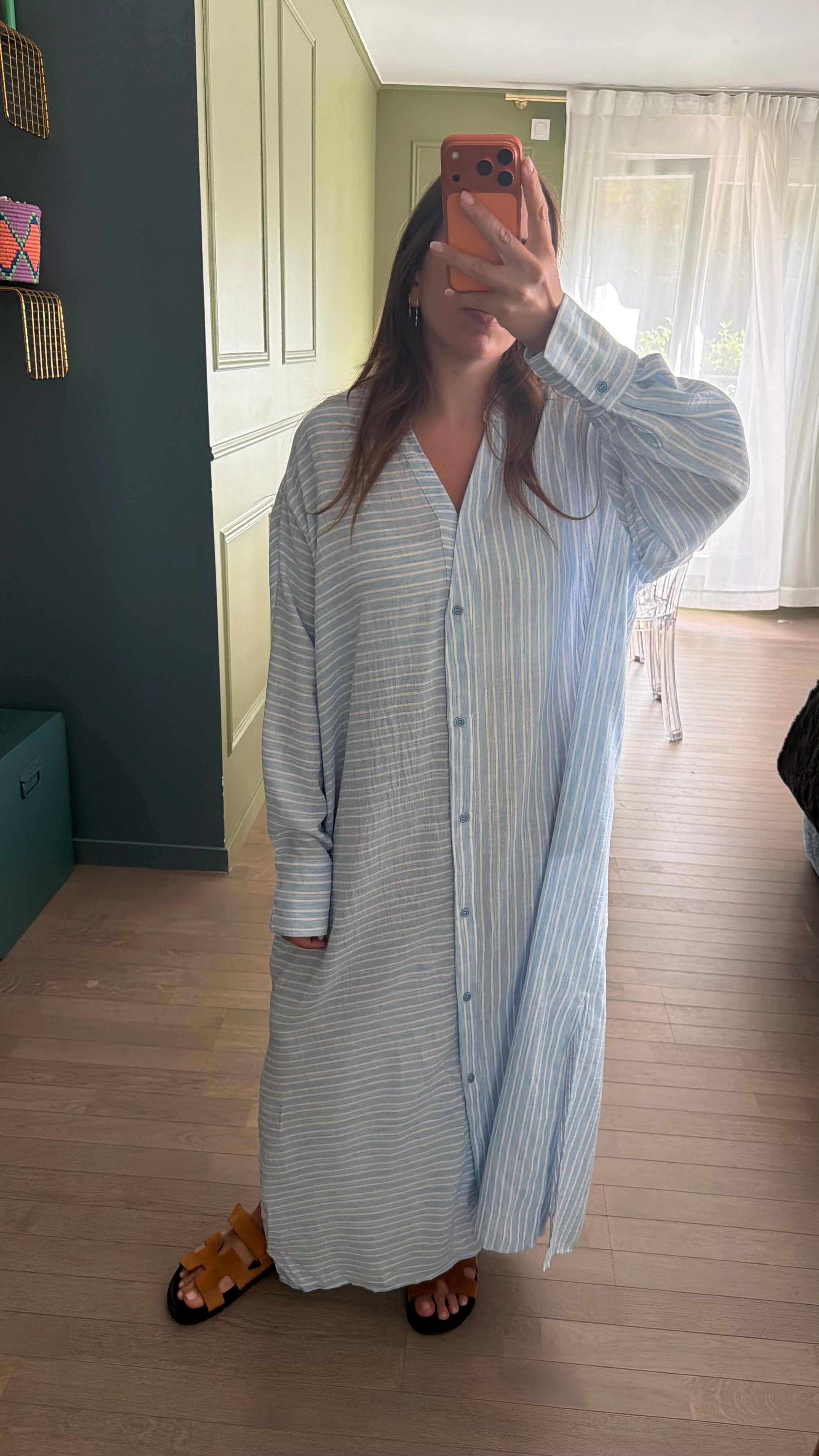 Robe longue boutonnée rayée