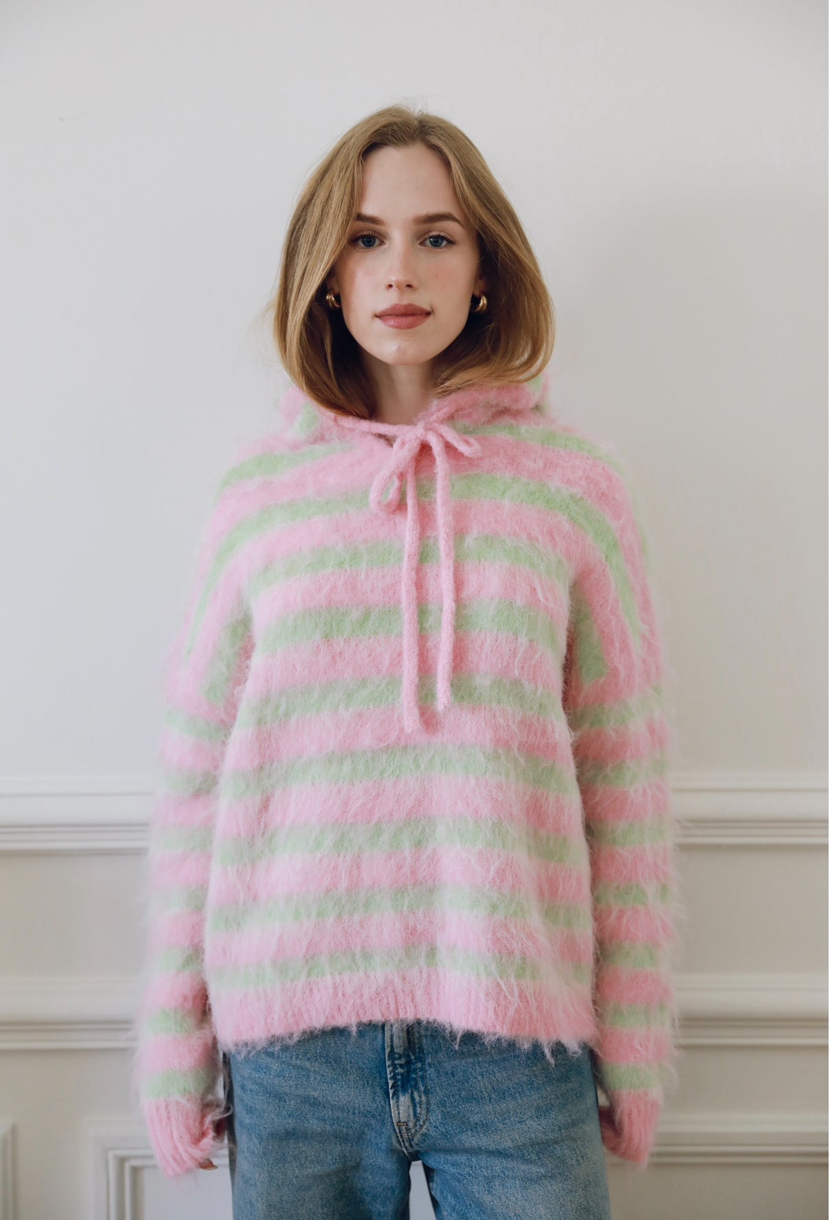 Pull à capuche LUTIN Rose et Vert