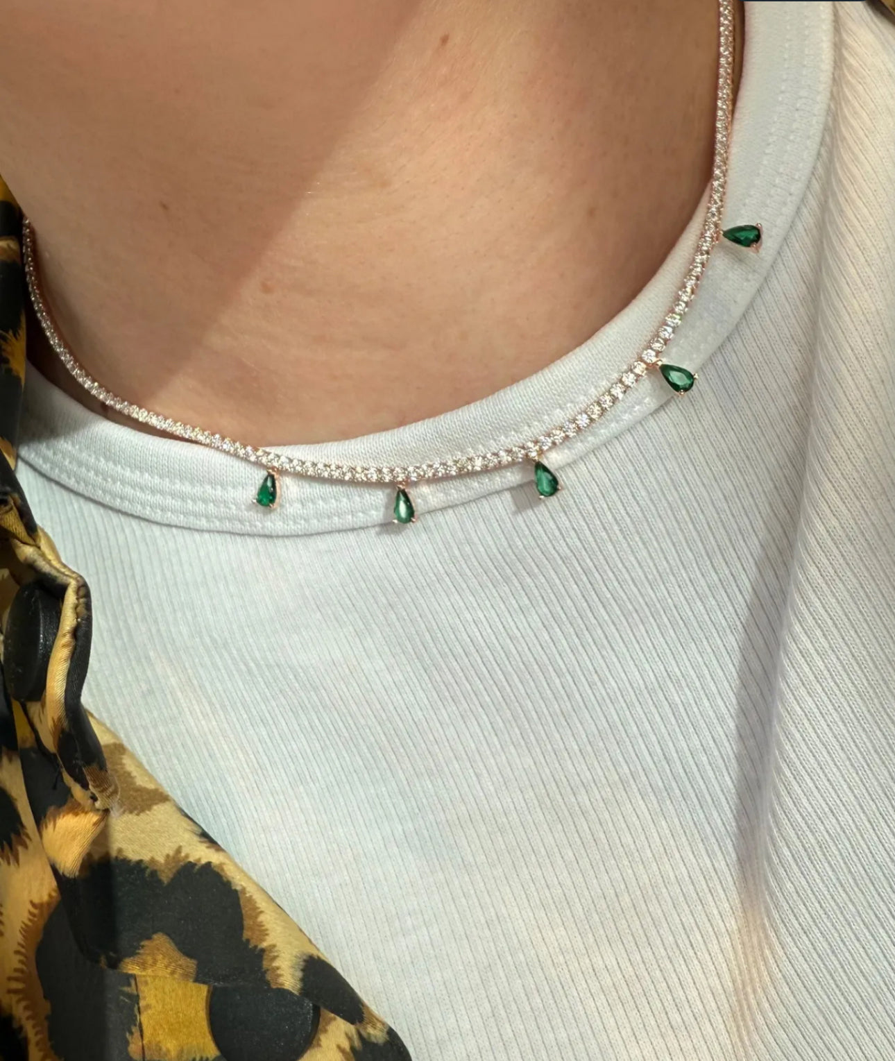 EXCLUSIF Collier plaqué or rose et zircon vert
