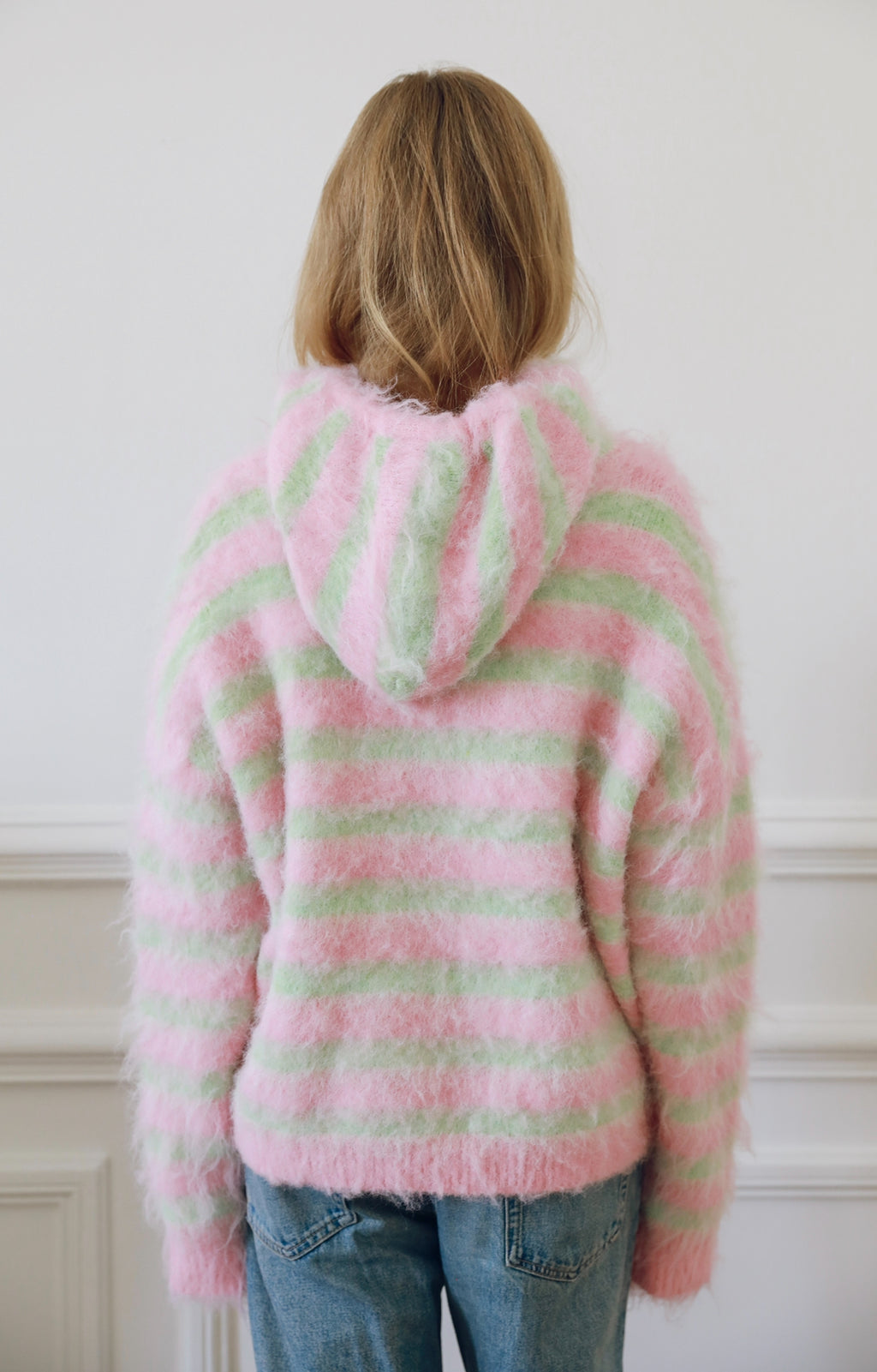 Pull à capuche LUTIN Rose et Vert