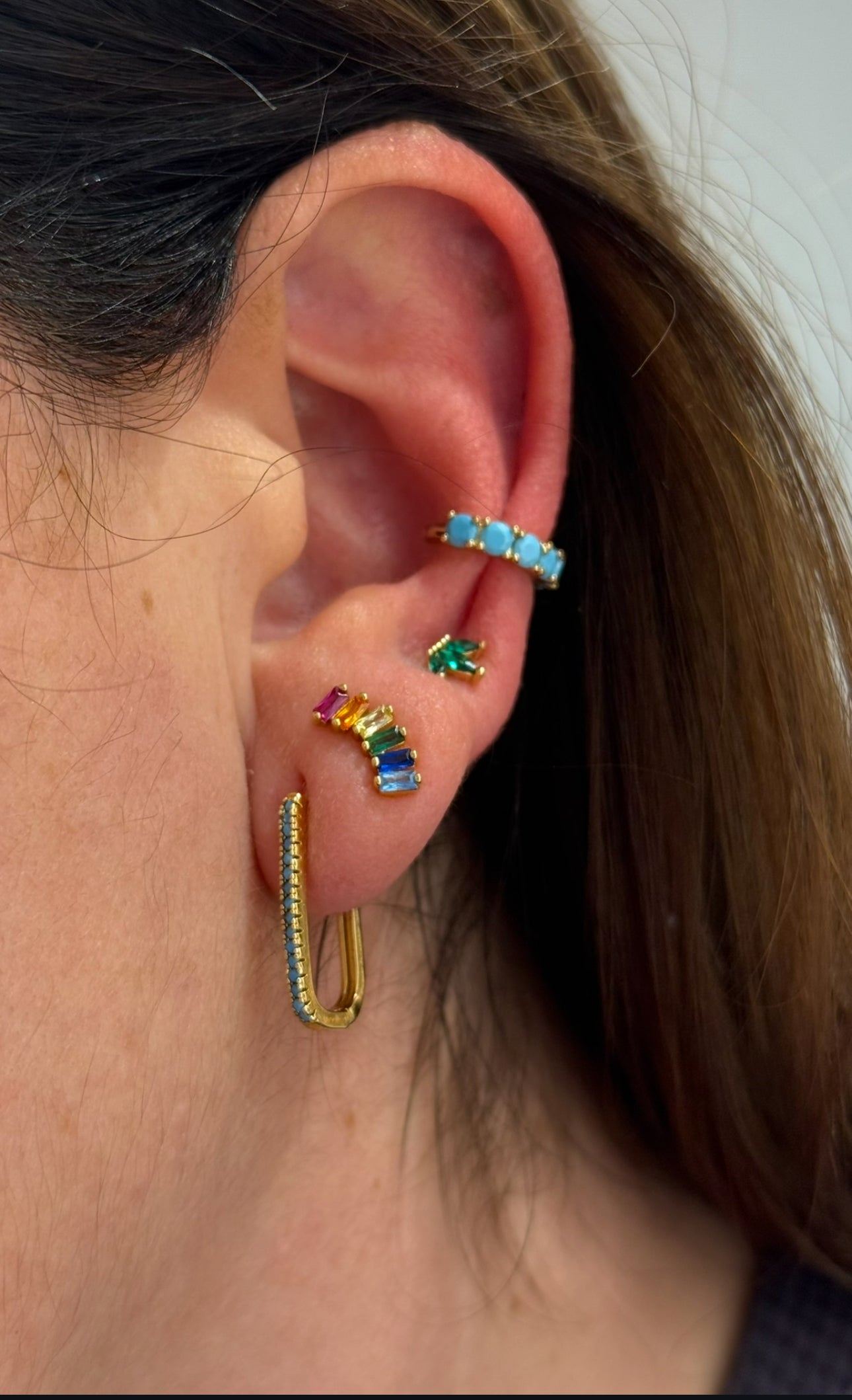 EXCLUSIF Faux piercing turquoise plaqué or