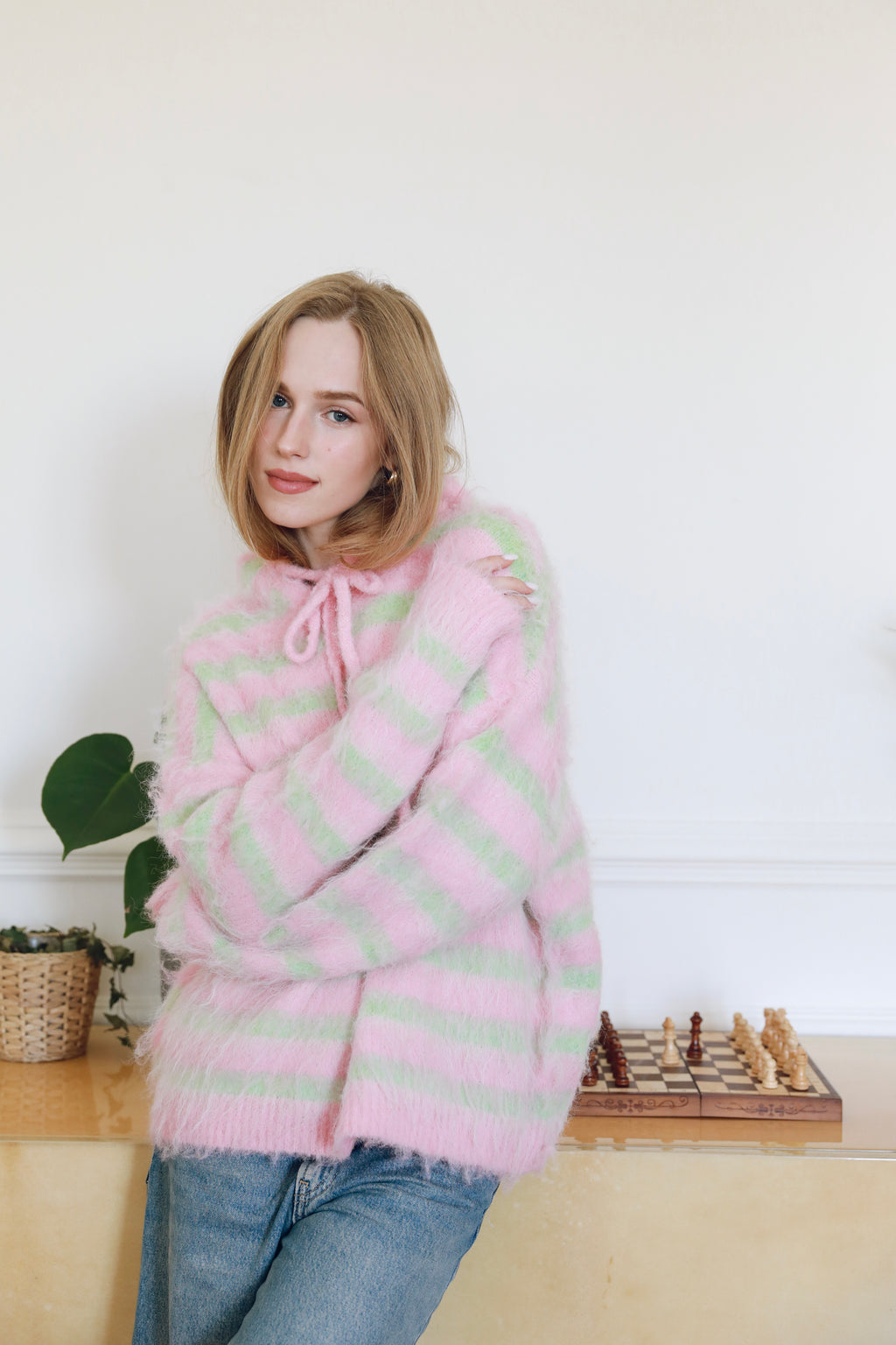 Pull à capuche LUTIN Rose et Vert