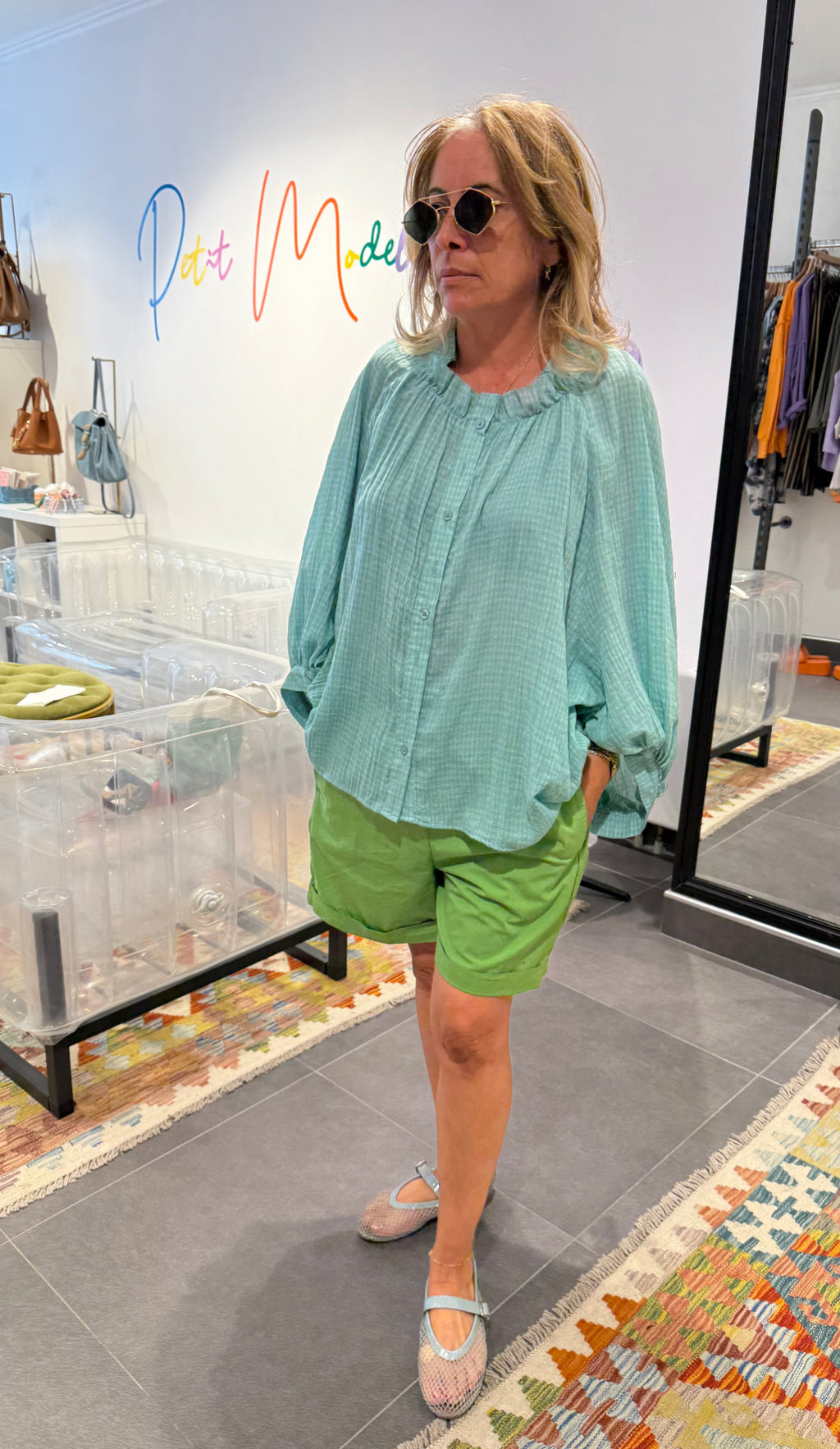 Blouse NICE CARREAUX Turquoise